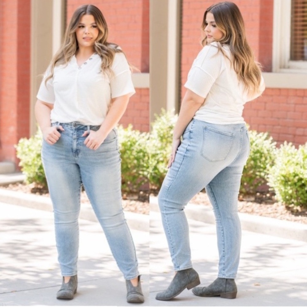 Judy Blue Dallas Western Front Yoke Skinny‎ Jeans Light Wash Women's 14W Denim